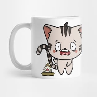 Funny tabby Cat steps on a dirty diaper Mug